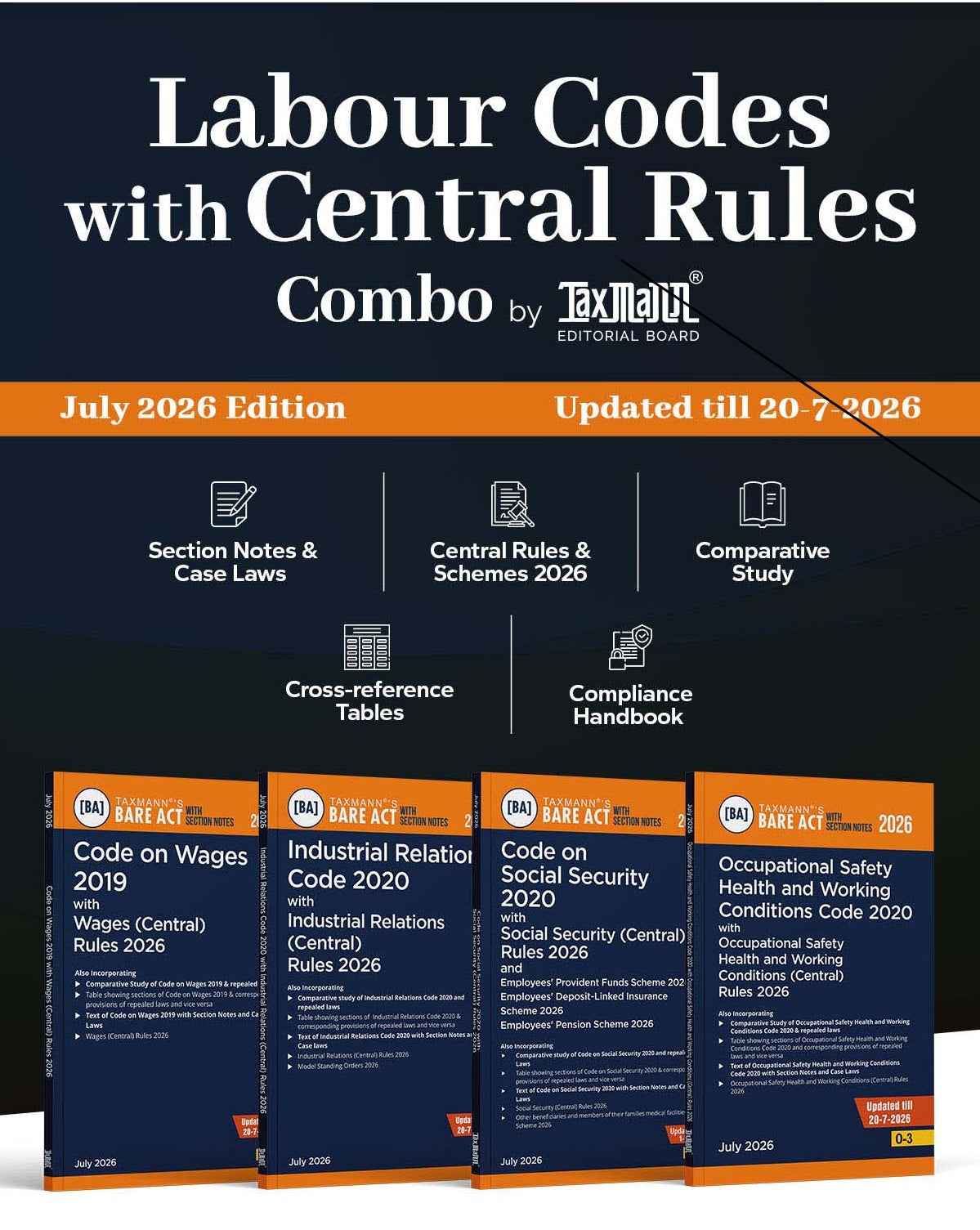 Labour Codes with Central Rules COMBO (Bare Acts with Section Notes) - Code on Wages, IR, Social Security and OSHWC (4 Books - with Case Laws, Comparative Study, Others) - By Taxmann