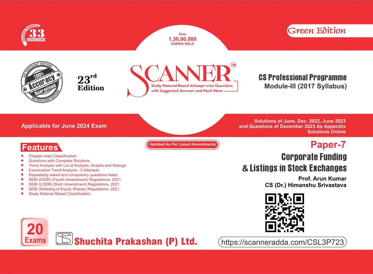 Scanner CS Professional (2017 Syllabus) Paper-7 Corporate Funding & Listing in Stock Exchanges Green Edition