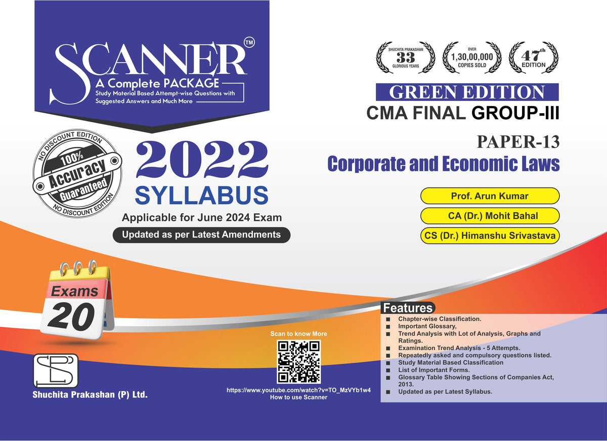 Scanner CMA Final (2022 Syllabus) Paper - 13 Corporate and Economic Laws Green Edition.