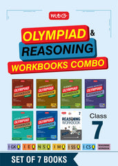 NSO-IMO-IEO-ICSO-IGKO-ISSO Olympiad Workbook and Reasoning Book Combo Class 7 (Set of 7 Books) by MTG Learning