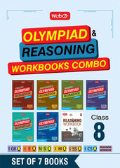 NSO-IMO-IEO-ICSO-IGKO-ISSO Olympiad Workbook and Reasoning Book Combo Class 8 (Set of 7 Books) by MTG Learning