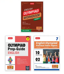International English Olympiad (IEO) Workbook, Prep-Guide and Previous Years Papers (PYQs) with Mock Test Paper for Class 7 (Set of 3 Books) by MTG Learning