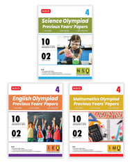 IMO-NSO-IEO Class-4 Olympiad Previous Years Papers (2024-2020) Set A and B) Mathematics, Science and English Combo Pack book by MTG Learning
