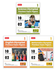 IMO-NSO-IEO Class-1 Olympiad Previous Years Papers (2024-2020) Set A and B) Mathematics, Science and English Combo Pack book by MTG Learning