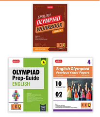 International English Olympiad (IEO) Workbook, Prep-Guide and Previous Years Papers (PYQs) with Mock Test Paper for Class 4 (Set of 3 Books) by MTG Learning