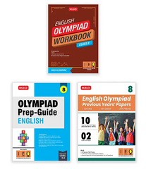 International English Olympiad (IEO) Workbook, Prep-Guide and Previous Years Papers (PYQs) with Mock Test Paper for Class 8 (Set of 3 Books) by MTG Learning