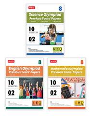 IMO-NSO-IEO Class-8 Olympiad Previous Years Papers (2024-2020) Set A and B) Mathematics, Science and English Combo Pack book by MTG Learning