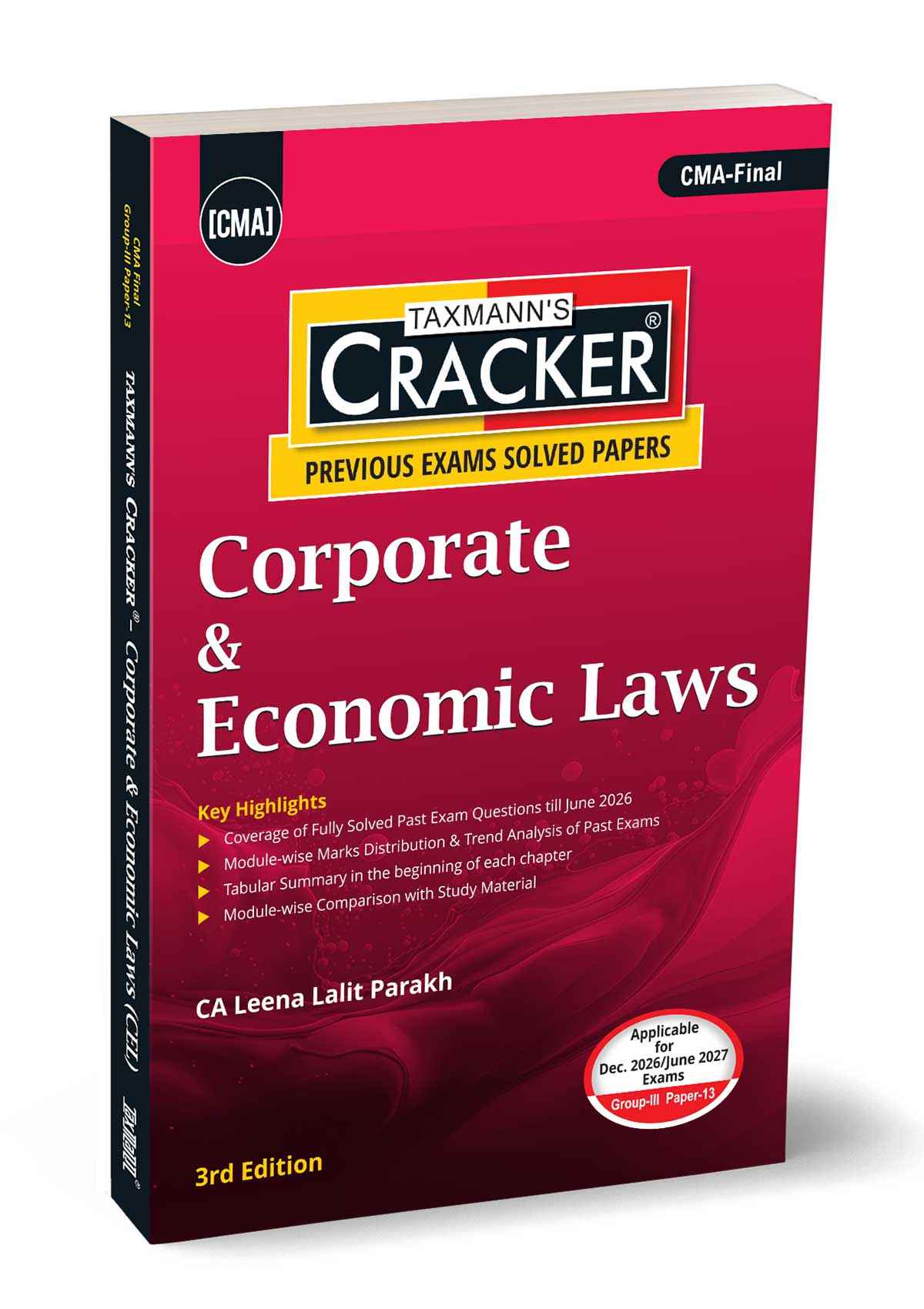 Taxmann Cracker - Corporate & Economic Laws Book for CMA Final by Leena Lalit Parakh