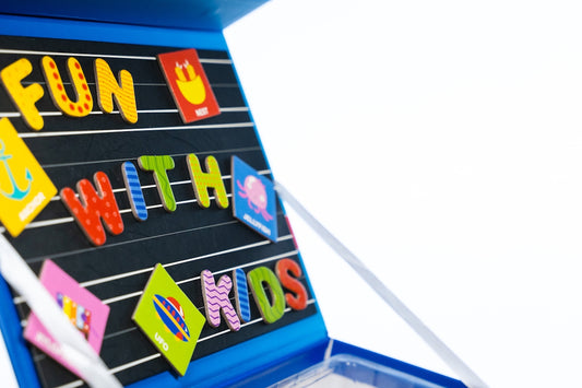 a board with magnets that say fun to the kids