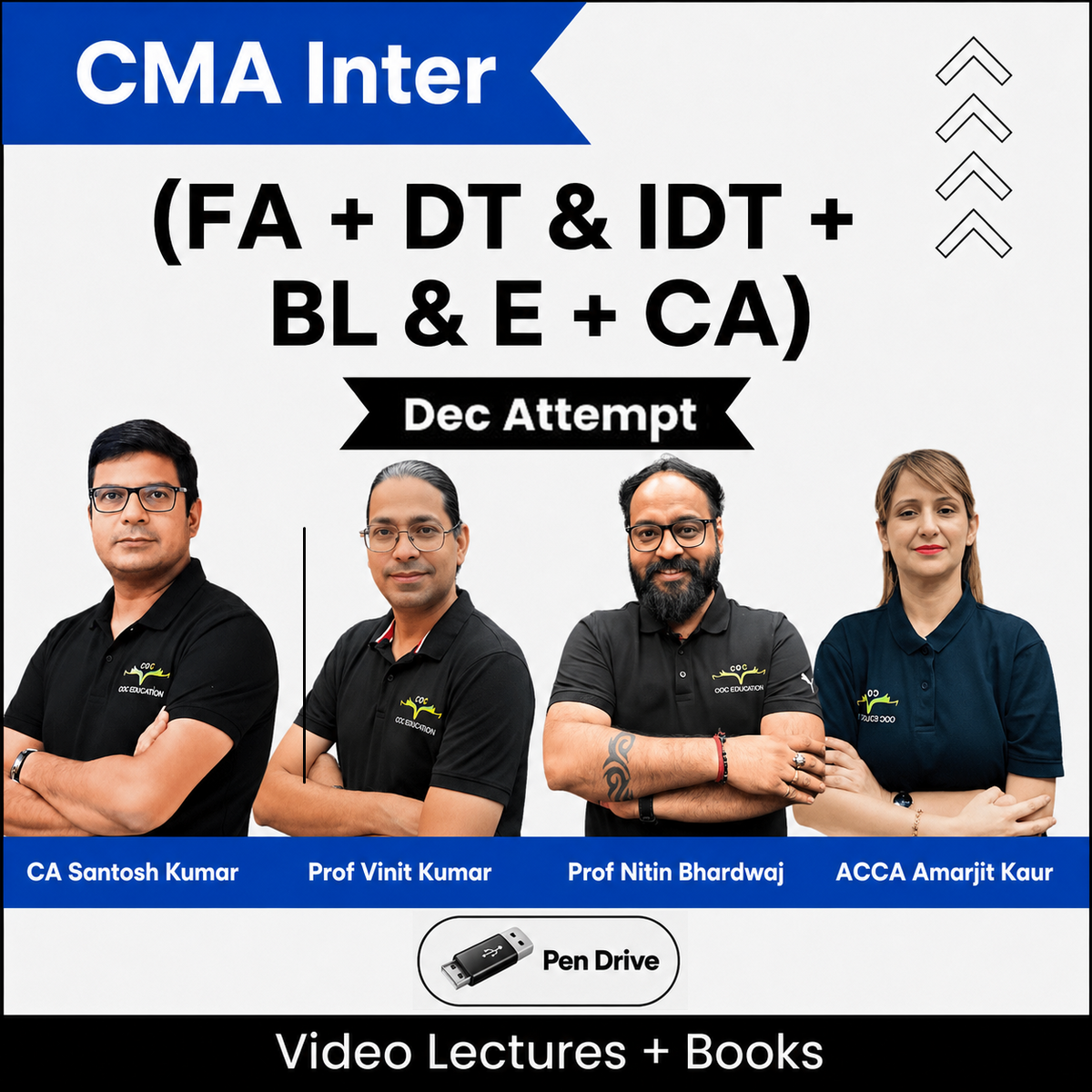 CMA Inter (FA + DTIDT + BLE + CA) Combo Video Lectures by CA Santosh Kumar, Prof Vinit Kumar, Prof Nitin Bhardwaj, ACCA Amarjit Kaur Dec Attempt (Pendrive)
