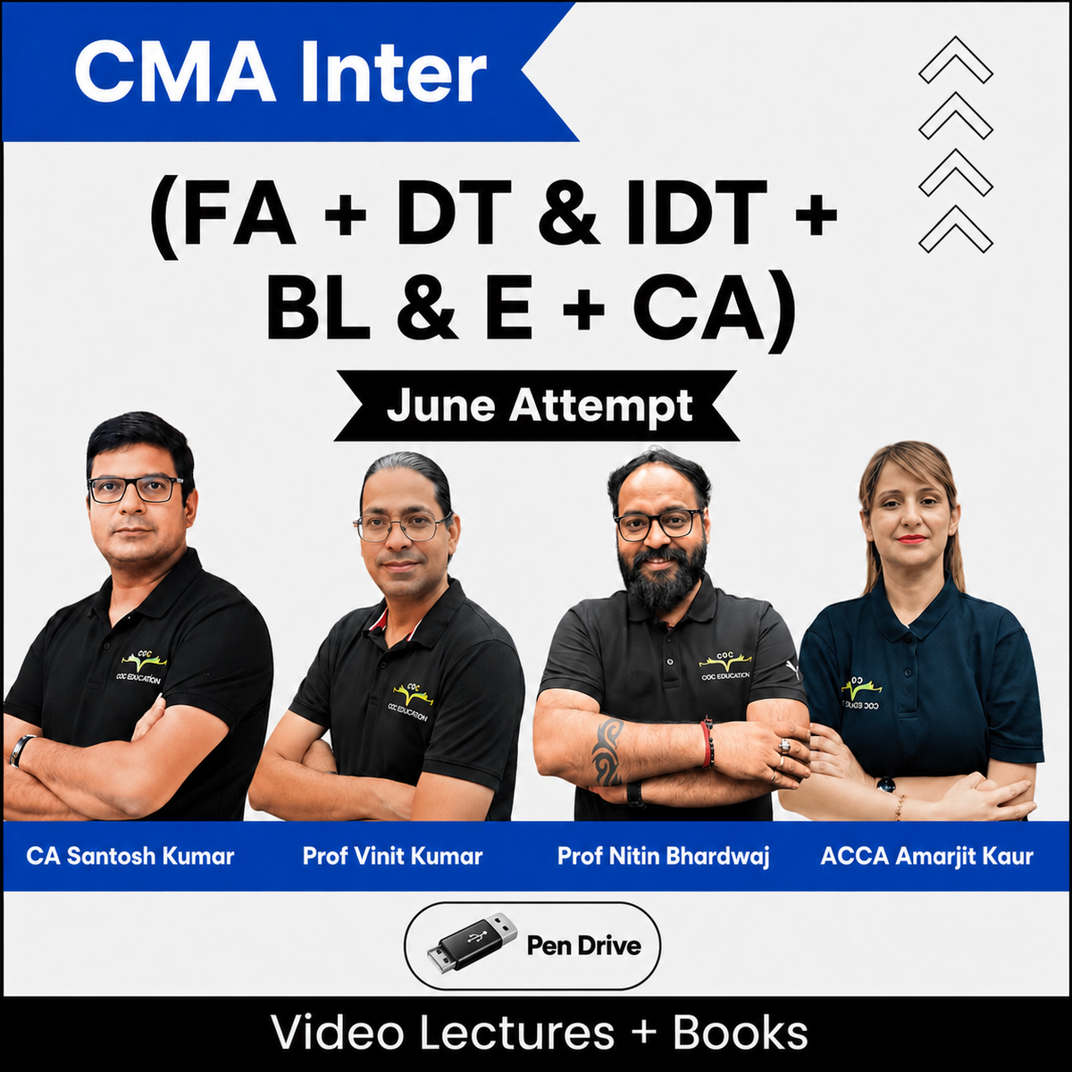 CMA Inter (FA + DTIDT + BLE + CA) Combo Video Lectures by CA Santosh Kumar, Prof Vinit Kumar, Prof Nitin Bhardwaj, ACCA Amarjit Kaur June Attempt (Pendrive)