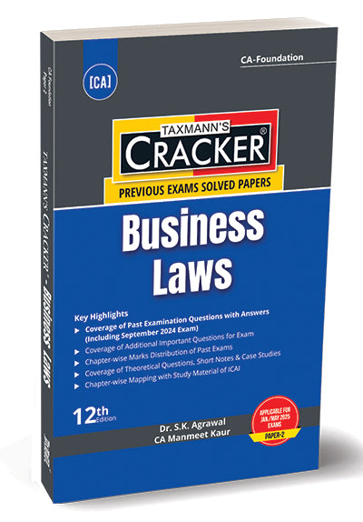 Taxmann Cracker - Business Laws Book for CA Foundation by S.K. Agrawal, Manmeet Kaur.