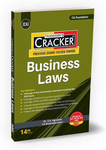Taxmann Cracker - Business Laws Book for CA Foundation by S.K. Agrawal, Manmeet Kaur.