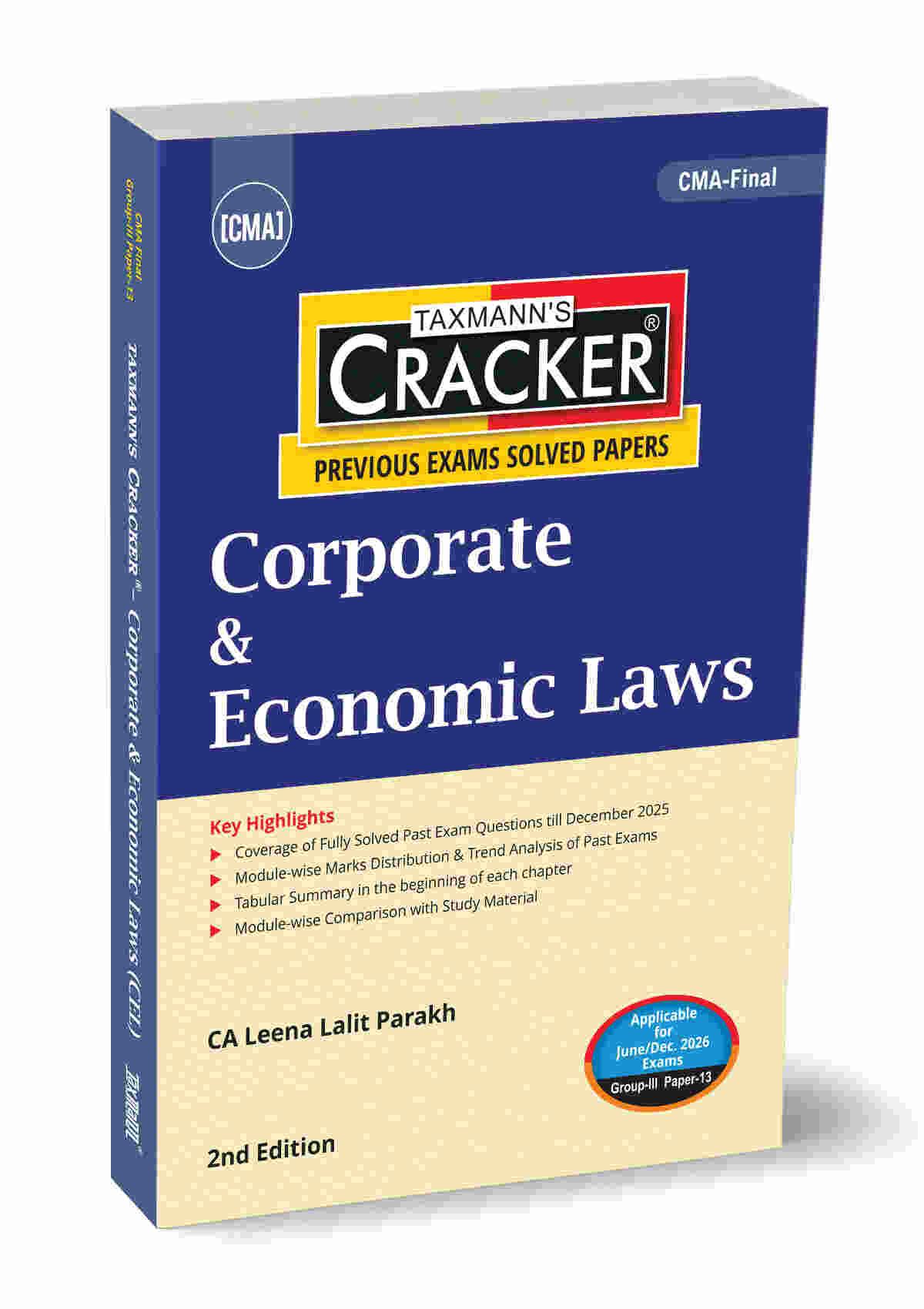 Taxmann Cracker - Corporate & Economic Laws Book for CMA Final by Leena Lalit Parakh