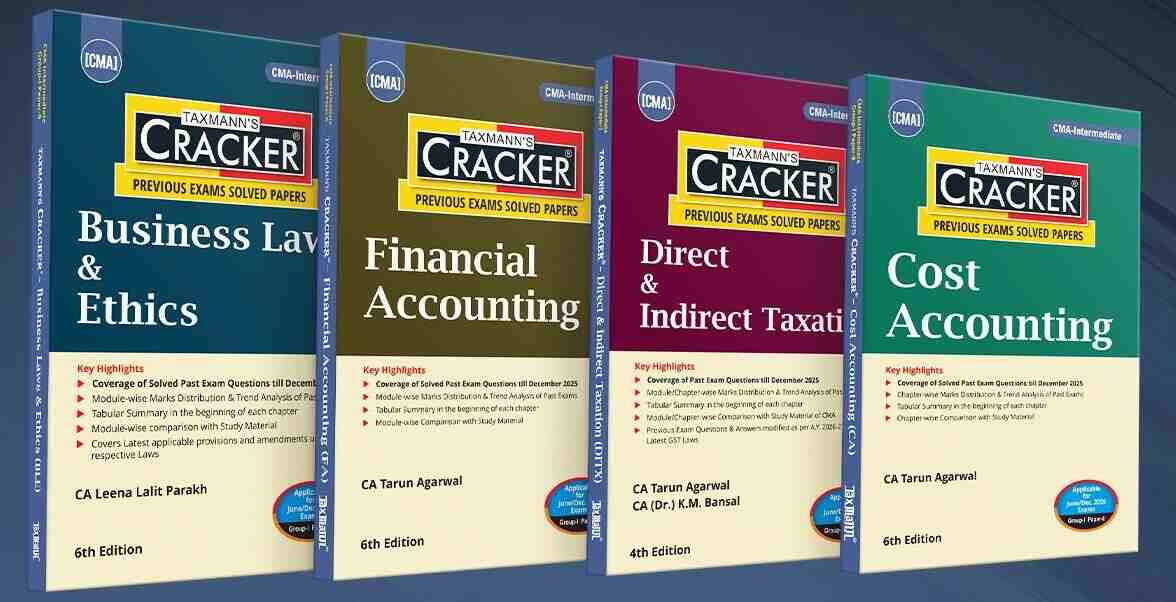 Taxmann Cracker Combo Papers 5 to 8 (Law/BLE, FA, DITX/DT & IDT, and CA) Set of 4 Books for CMA Intermediate