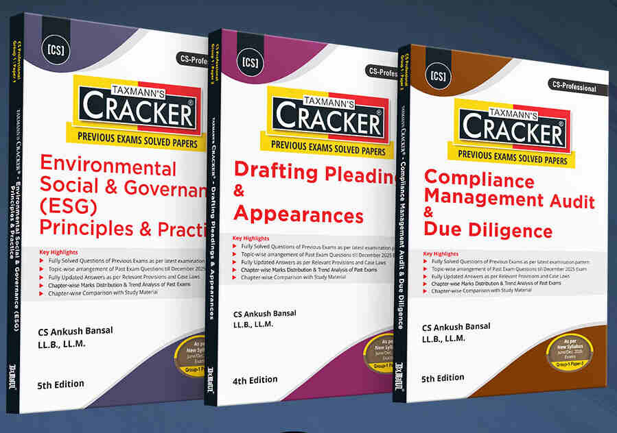 Taxmann Cracker Combo - Papers 1 to 3 CRACKER Series ESG, Drafting/DPA, and CMADD/Due Diligence (Set of 3 Books) for CS Professional by Ankush Bansal