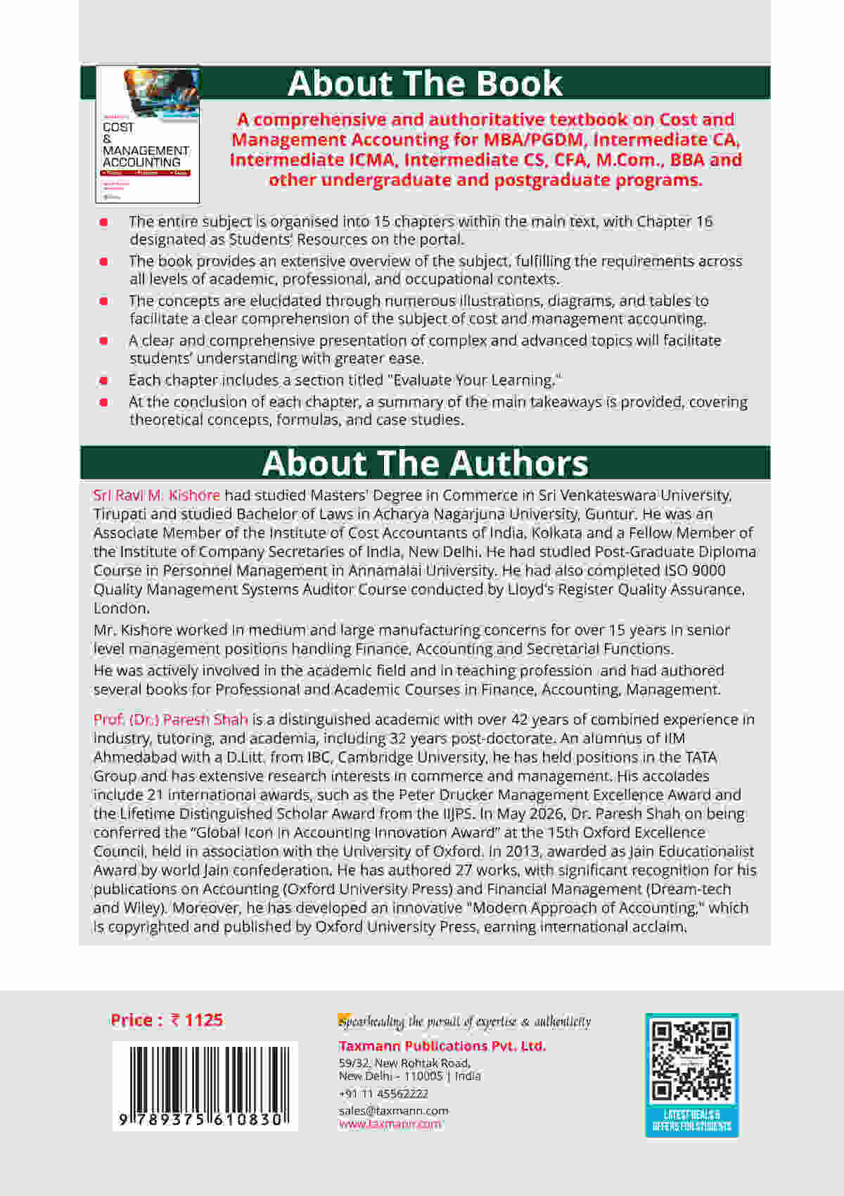 Taxmann's Cost & Management Accounting book by Ravi M. Kishore, Paresh Shah