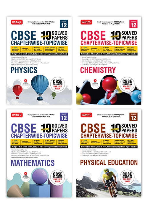 Class 12 CBSE Chapterwise Topicwise Solved Papers (Physics, Chemistry, Mathematics and Physical Education) - Set of 4 Books (CBSE Champion) By MTG Learning