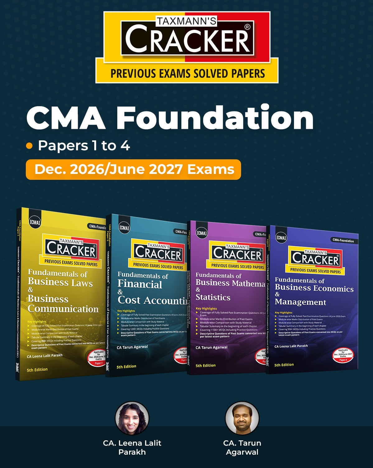 Taxmann Cracker Combo Papers 1 to 4 (FBLC/Law, FFCA/Accounting, FBMS/Maths, and FBEM/Economics) Set of 4 Books for CMA Foundation