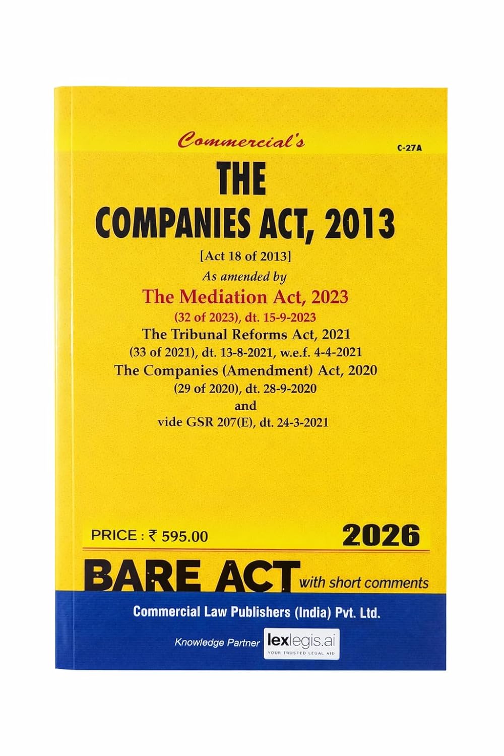 Commercial's Companies Act, 2013 As Amended by The Mediation Act, 2023 Bare Act book