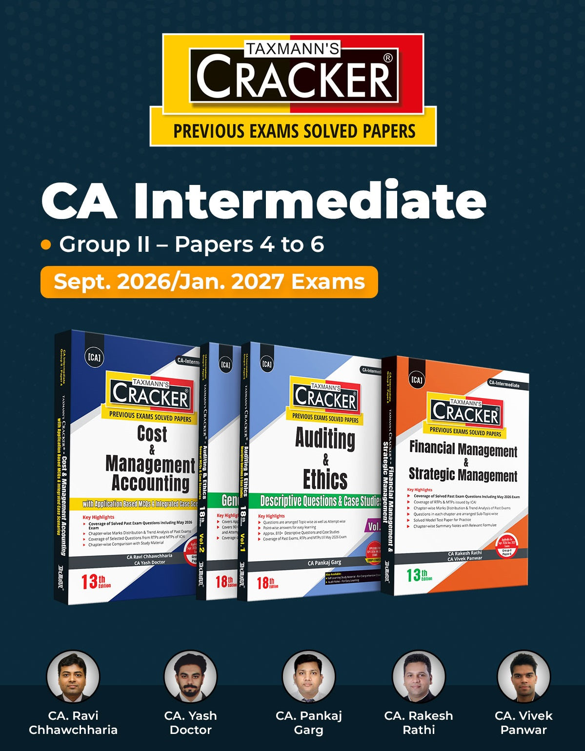 Taxmann Cracker Combo Papers 4 to 6 (CMA, Auditing, and FM SM) Set of 3 Books for CA Inter