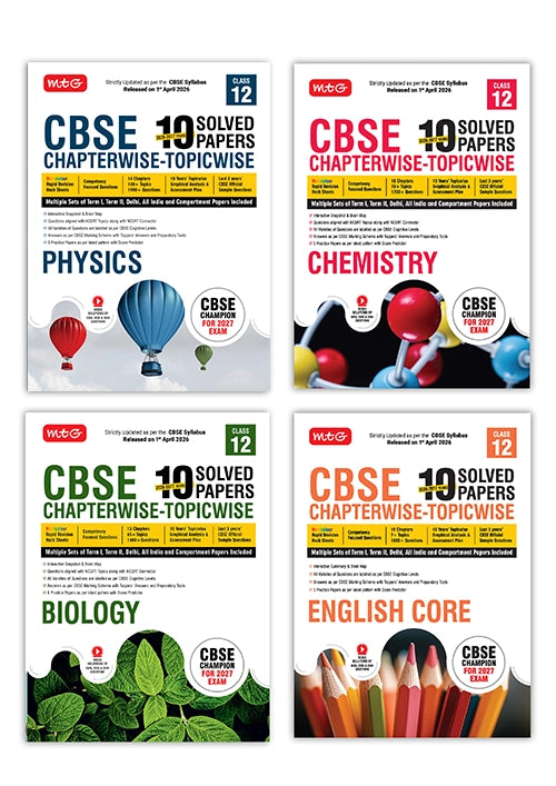 Class 12 CBSE Chapterwise Topicwise Solved Papers (Physics, Chemistry, Biology and English) - Set of 4 Books (CBSE Champion) By MTG Learning