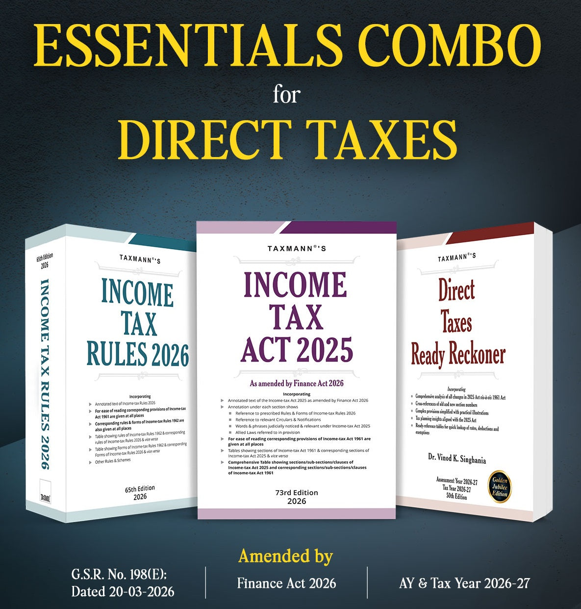 ESSENTIALS COMBO for Direct Taxes – Income-Tax Act 2025, Income-Tax Rules 2026 and Direct Taxes Ready Reckoner - Finance Act 2026 Edition By Taxmann