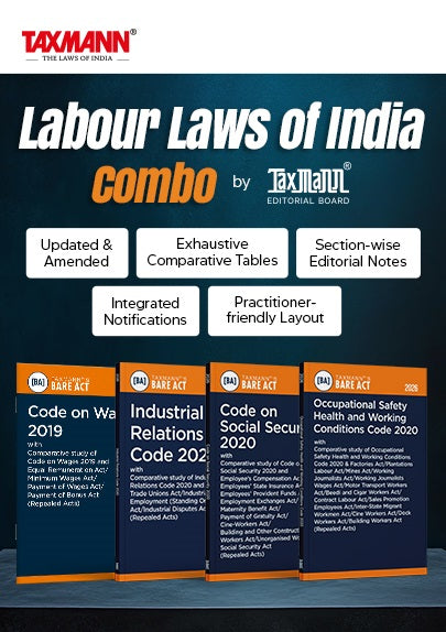 Labour Codes of India COMBO (Bare Acts with Comparative Study) Incorporating - Code on Wages, IR Code, Code on Social Security and OSHWC Code  (Set of 4 Books) By Taxmann