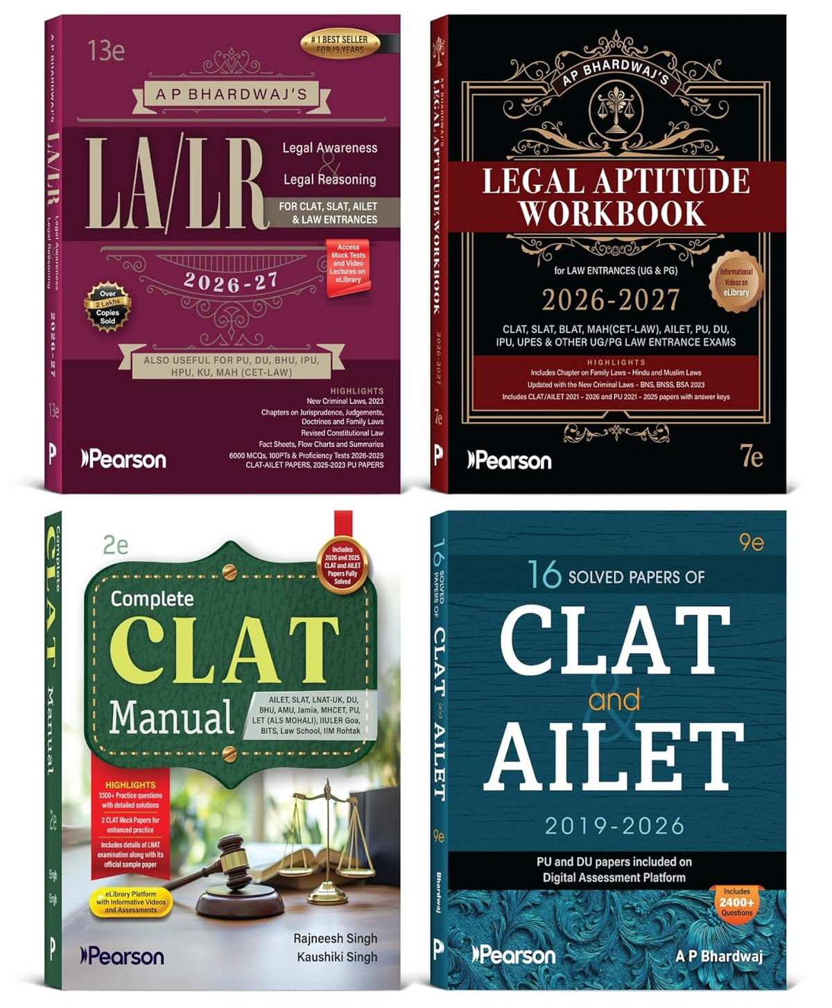 Complete CLAT Manual, Solved Papers CLAT & AILET, Legal Awareness & Reasoning and Legal Aptitude Workbook for CLAT - Books By Pearson