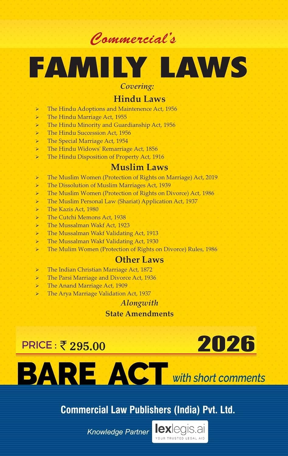Commercial’s Family Laws Bare Act (With Short Comments) Book
