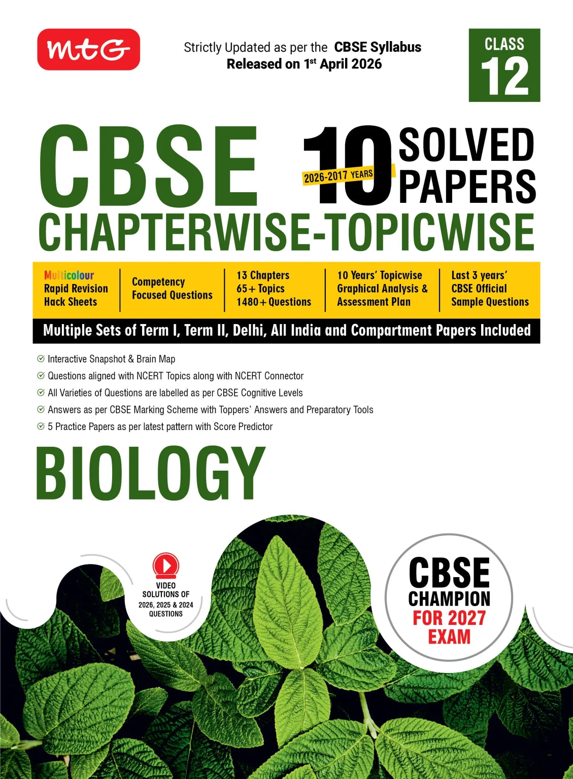 Class 12 CBSE Biology Book (CBSE Champion) - Chapterwise Topicwise Solved Papers By MTG Learning