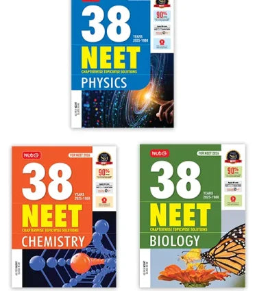 38 Years NEET Physics, Chemistry, Biology PYP with Chapterwise Topicwise Solutions for NEET 2026 Exam (Set of 3 books) by MTG Learning