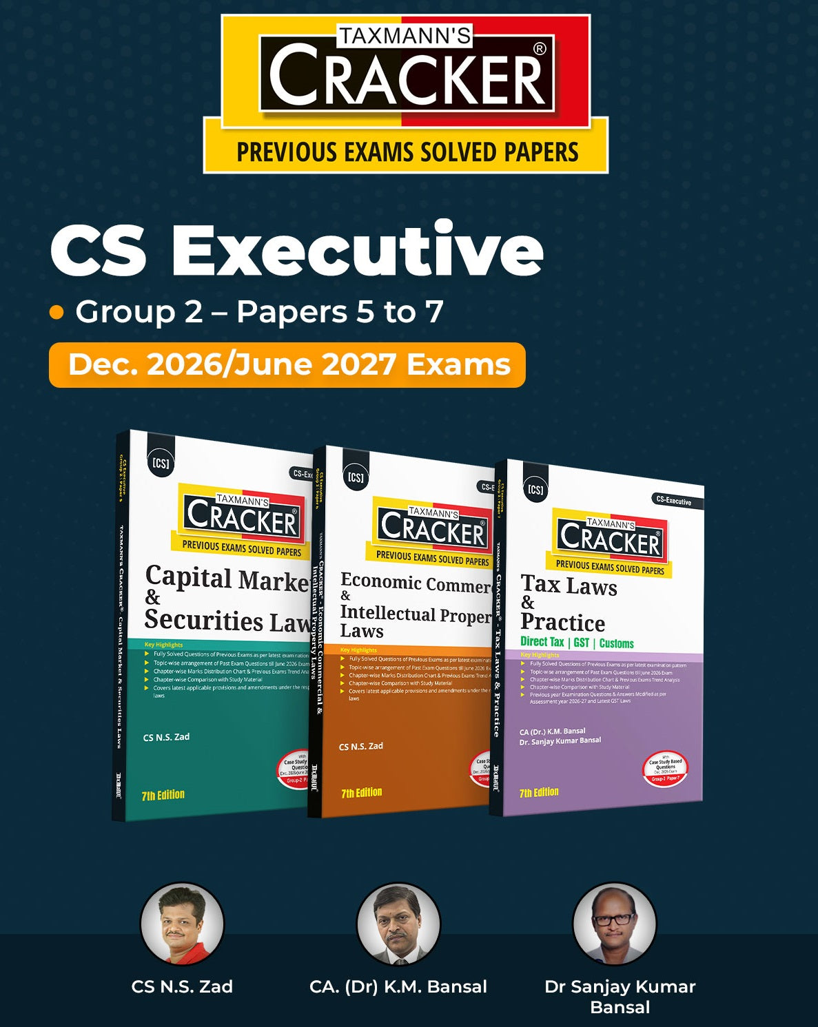 Taxmann Cracker Combo Papers 5 to 7 (CMSL, EC & IPL, & Tax) Set of 3 Books for CS Executive