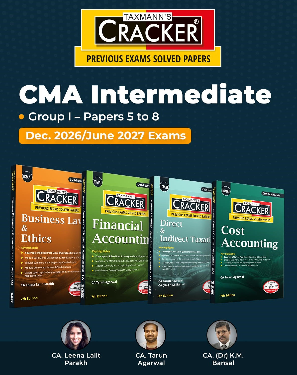 Taxmann Cracker Combo Papers 5 to 8 (Law/BLE, FA, DITX/DT & IDT, and CA) Set of 4 Books for CMA Intermediate