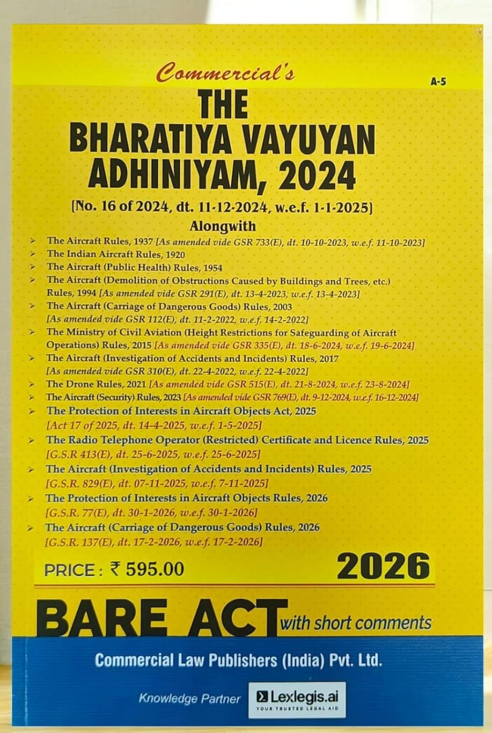 Commercial's The Bharatiya Vayuyan Adhiniyam, 2024 Bare Act (With Short Comments) Book