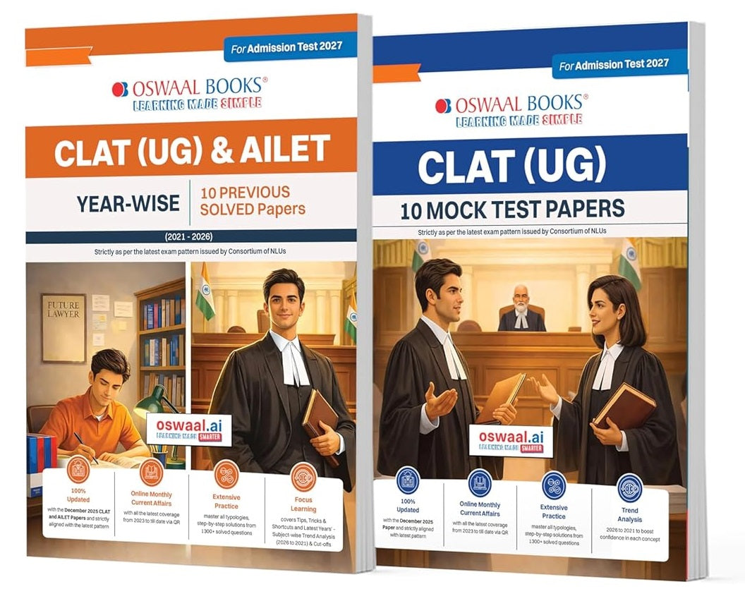 Oswaal CLAT (UG) & AILET Year-wise Solved Papers + 10 Mock Test Papers (Set of 2 books) - By Oswaal Books