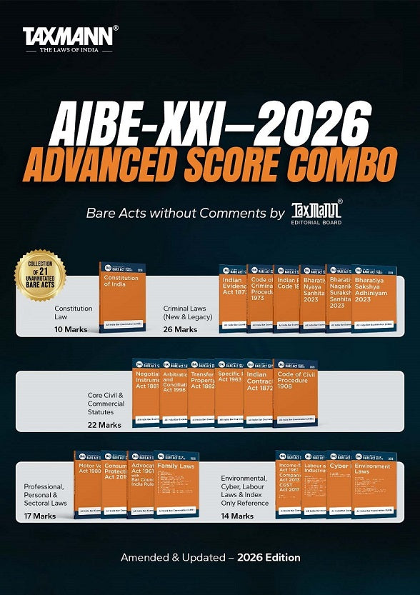 AIBE-XXI 2026 ADVANCED SCORE COMBO Books (Designed to Cover : 89 Marks) – Bare Acts without Comments with Uniform Section-wise Layout for Rapid Look-ups - Compact and Cost-effective [Set of 21 Bare Acts] By Taxmann