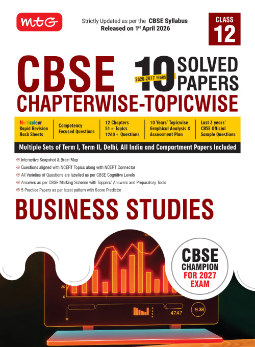 Class 12 CBSE Business Studies Book (CBSE Champion) - Chapterwise Topicwise Solved Papers (PYQ) By MTG Learning