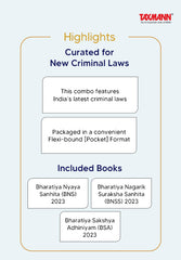 Flexi-bound (Pocket) Edition Combo New Criminal Laws - Bharatiya Nyaya Sanhita (BNS), Bharatiya Nagarik Suraksha Sanhita (BNSS), Bharatiya Sakshya Adhiniyam (BSA) - Set of 3 Books By Taxmann