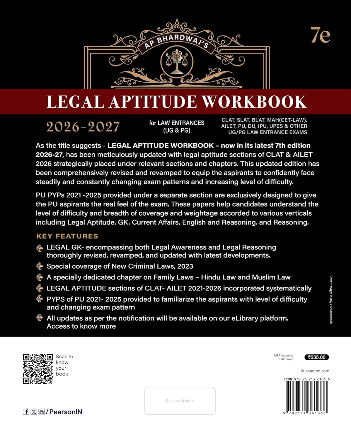 Legal Aptitude Workbook for Law Entrances (UG & PG) - Book By Pearson