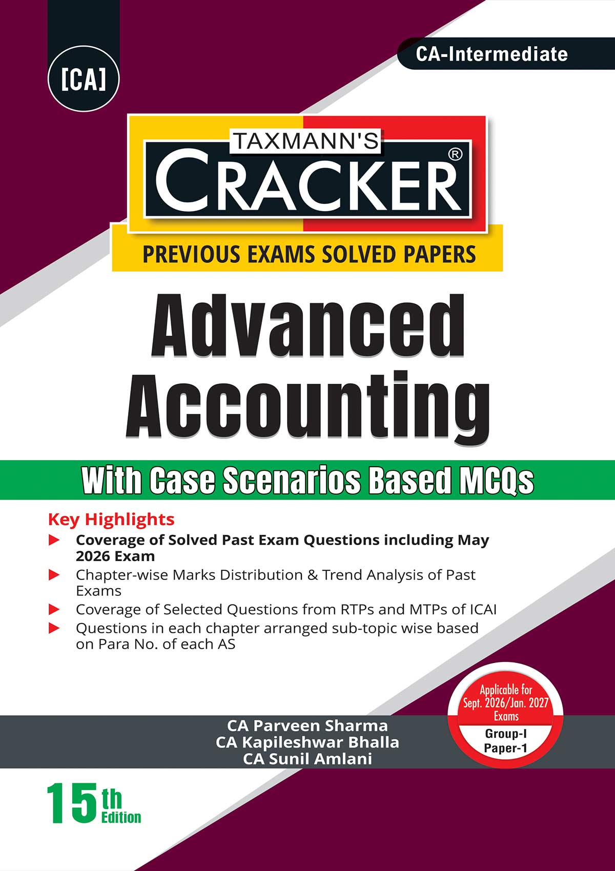 Taxmann Cracker Combo Papers 1 to 3 (Advanced Accounts, Law, and Tax) Set of 3 Books for CA Inter