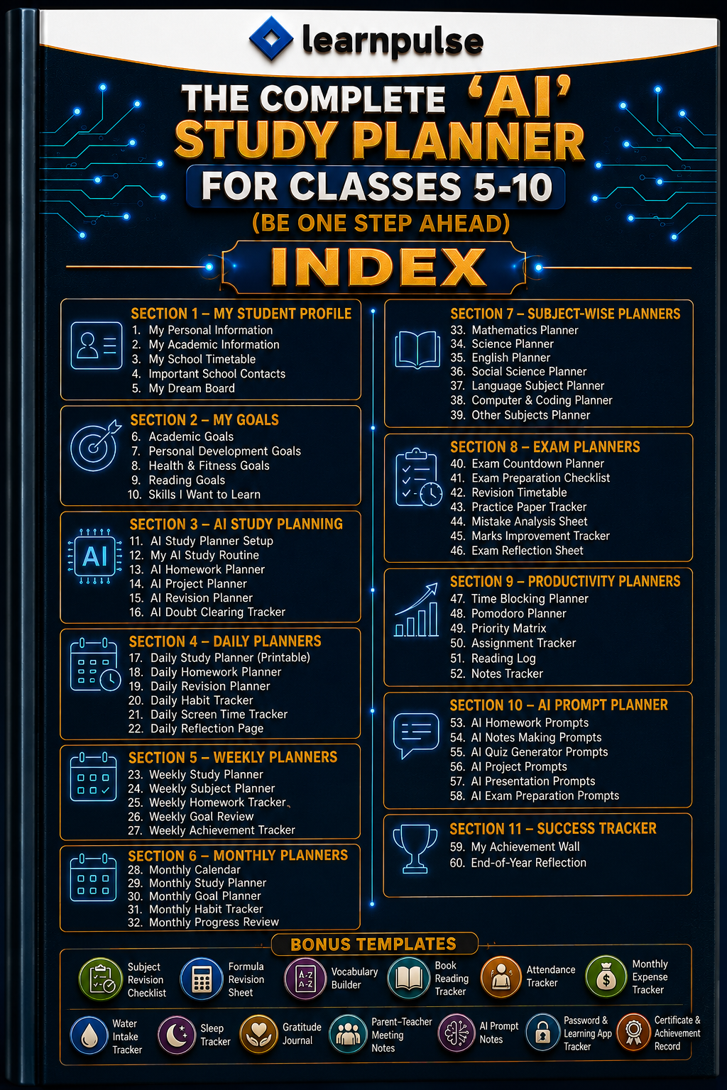 The Complete 'AI' Study Planner (For Classes 5 –10) - Be One Step Ahead: Build Better Study Habits with the Power of AI - Book By lernpulse