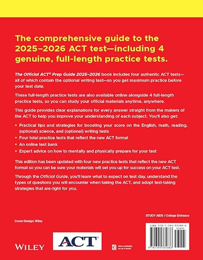 The Official ACT Prep Guide 2025-2026 (The Only Official Prep Guide from the Makers of the ACT) By Wiley