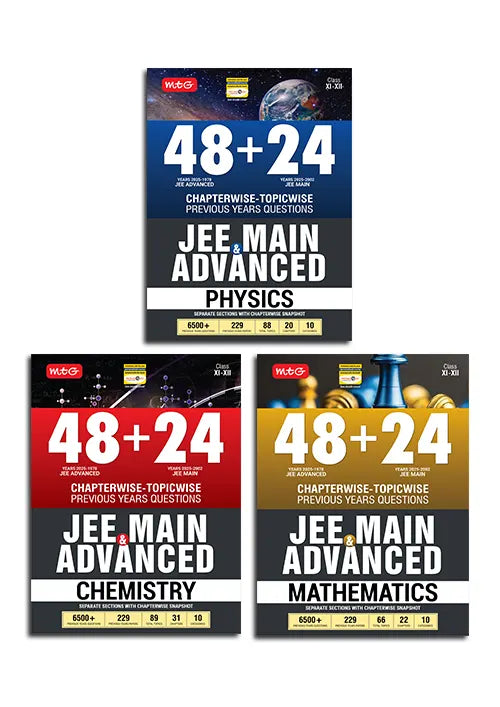 3-in-1 combo of 48+24 Years’ Chapterwise-Topicwise Previous Years’ Questions (JEE Main & Adv.) of 3 books (Physics, Chemistry and Mathematics) By MTG Learning