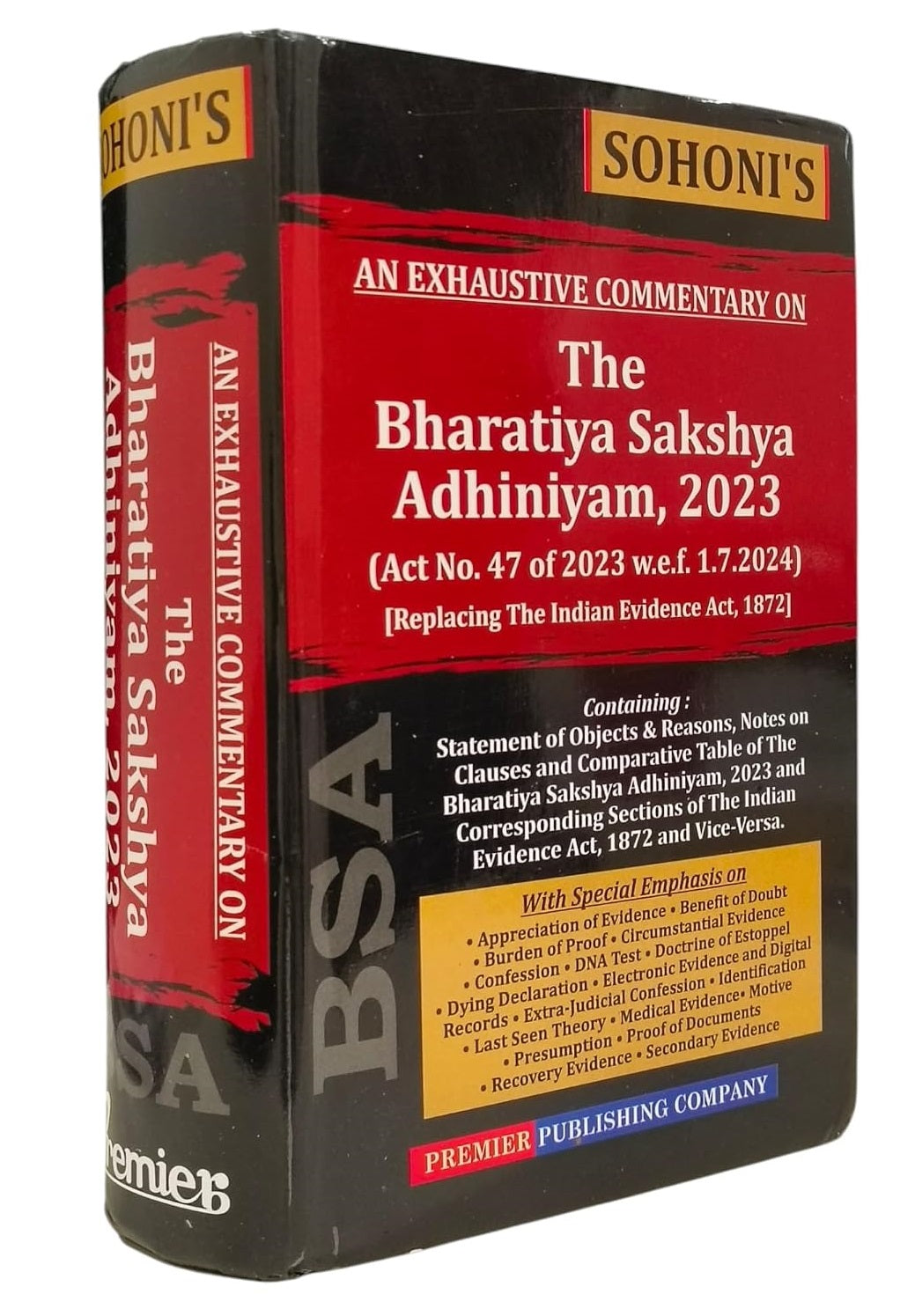 Sohoni's An Exhaustive Commentary on The Bharatiya Sakshya Adhiniyam, 2023 (BSA) - Book By Premier Publishing Company