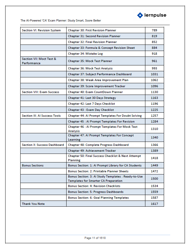 The AI-Powered ‘CA’ Exam Planner: Study Smart, Score Better - A Complete AI-Assisted Study Planner, Revision Tracker, Mock Test System & Performance Dashboard for CA Students - Book By LernPulse