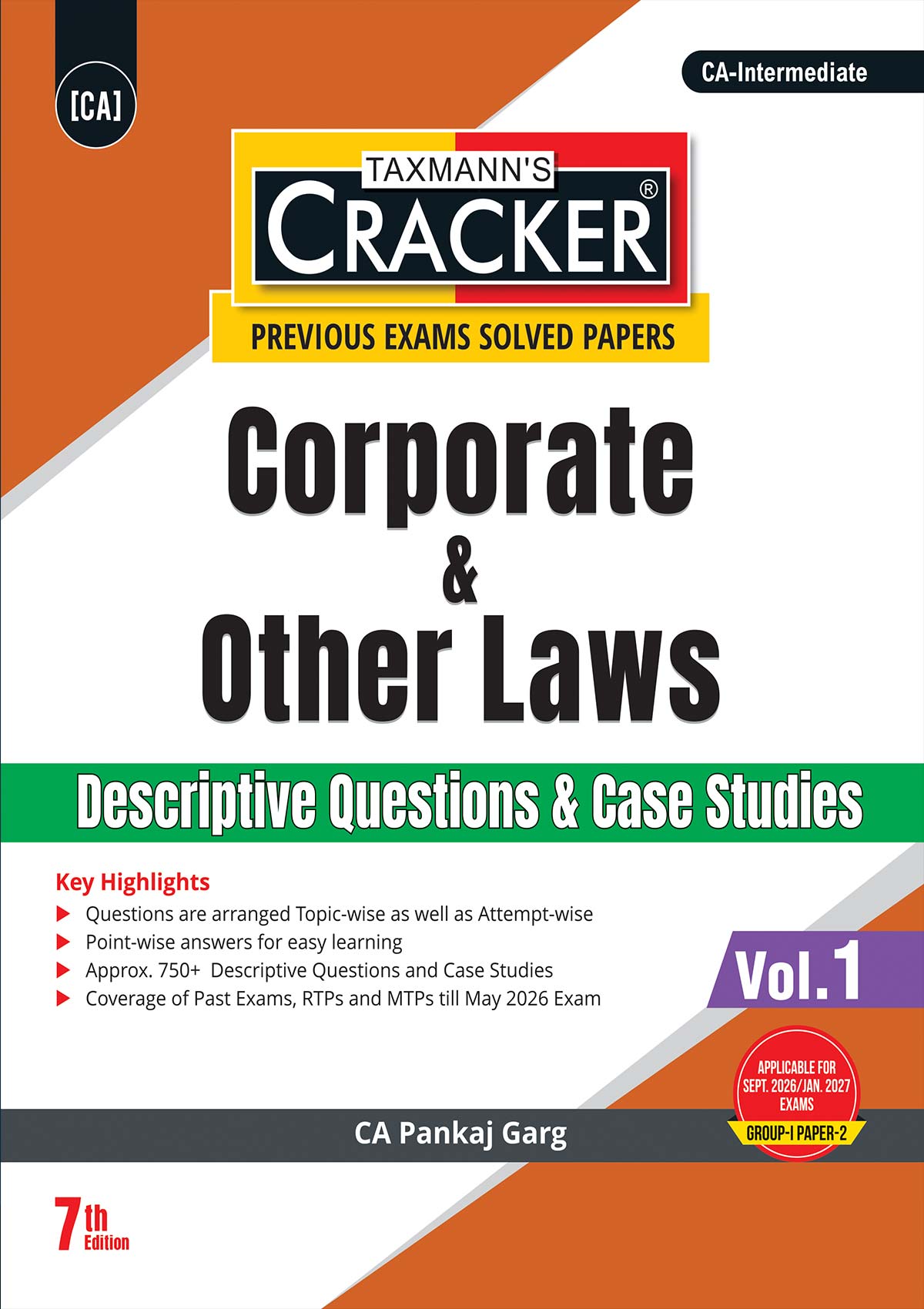 Taxmann Cracker Combo Papers 1 to 3 (Advanced Accounts, Law, and Tax) Set of 3 Books for CA Inter