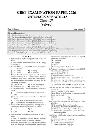 CBSE Question Bank for Class 12 - Informatics Practices Book - Chapterwise and Topicwise Solved Papers For 2027 Exam By Oswaal Books