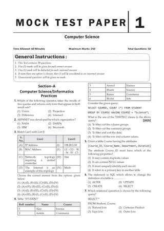 NTA CUET (UG) Mock Test Papers - Computer Science By Oswaal Books