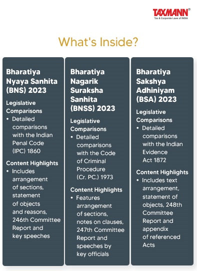 Flexi-bound (Pocket) Edition Combo New Criminal Laws - Bharatiya Nyaya Sanhita (BNS), Bharatiya Nagarik Suraksha Sanhita (BNSS), Bharatiya Sakshya Adhiniyam (BSA) - Set of 3 Books By Taxmann